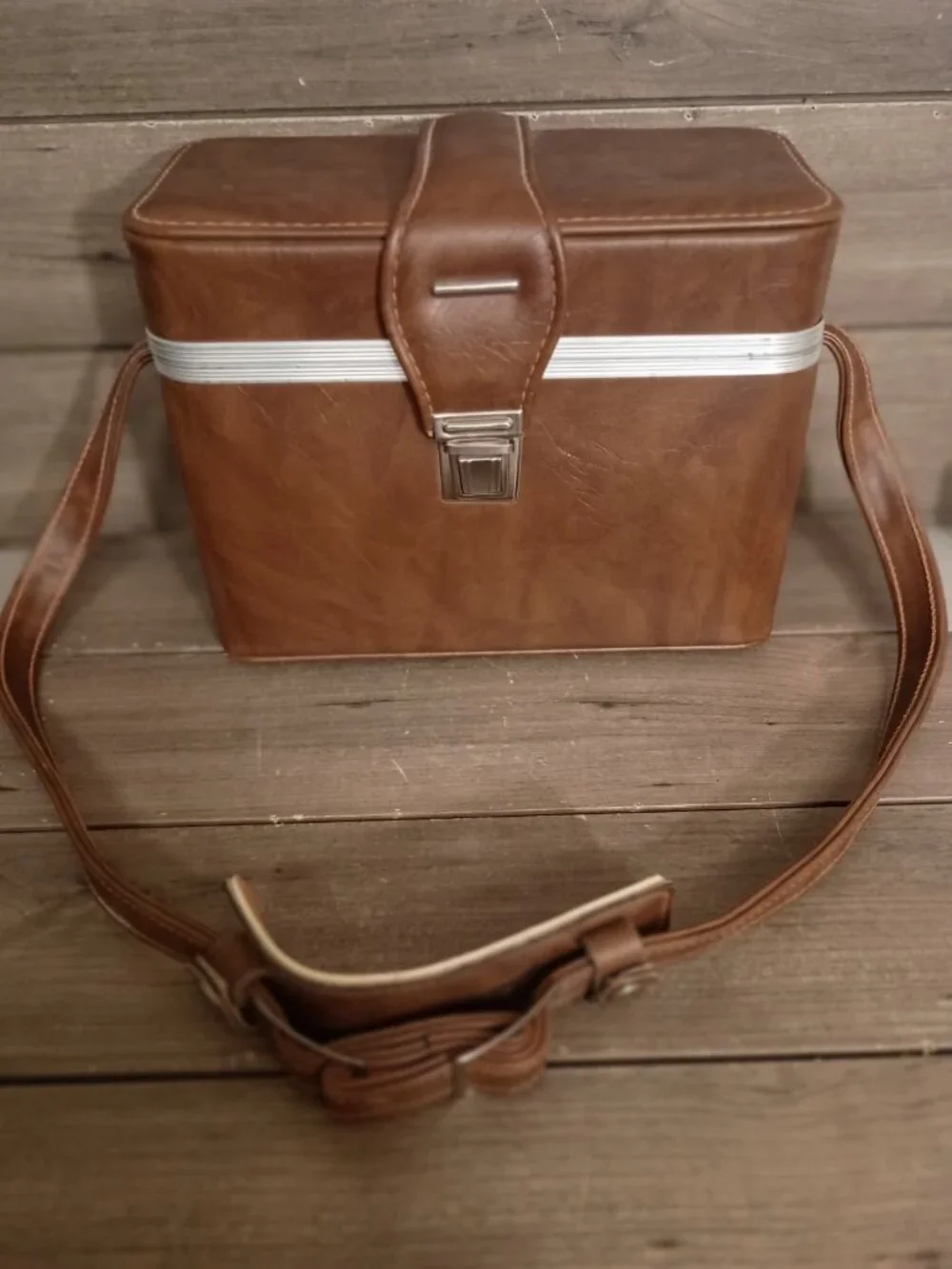 Vintage Camera Carrying Case Brown Faux Leather with Shoulder Strap